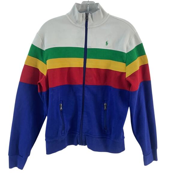 Polo Ralph Lauren Unisex Kid XL Blue Rainbow Cotton Blend Zip-Up Jacket Preowned